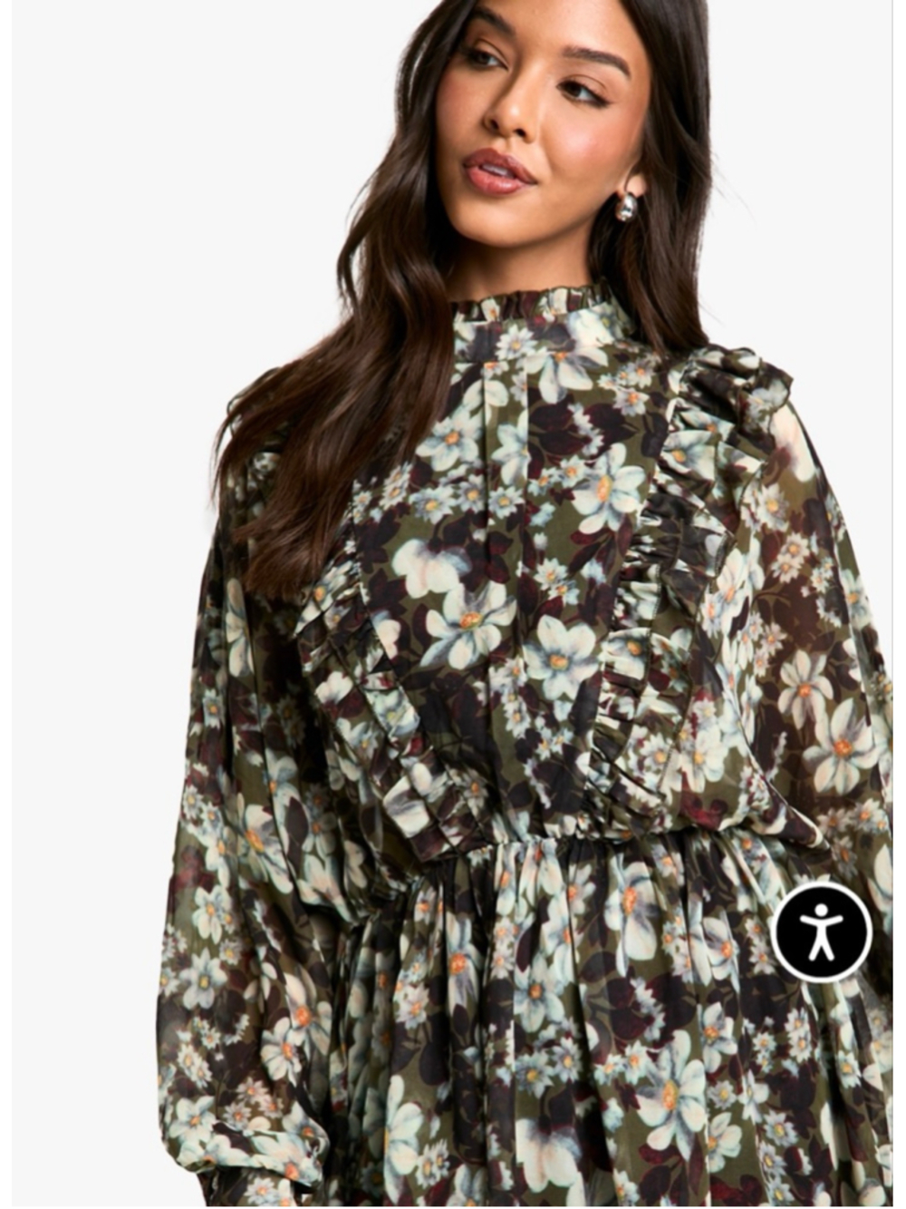 ZARA Floral Ruffle Mini Romper XS Brown White summer Bloggers Favorite Oversize - Picture 6 of 16
